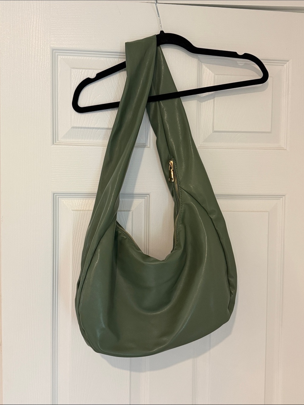 Anthropologie Olive Green Shoulder Hobo Bag with Gold Zip